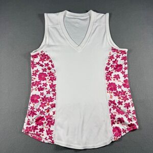 Vintage Lululemon Womens 6 Sleeveless V-Neck Athletic Top Floral Pink White Mesh
